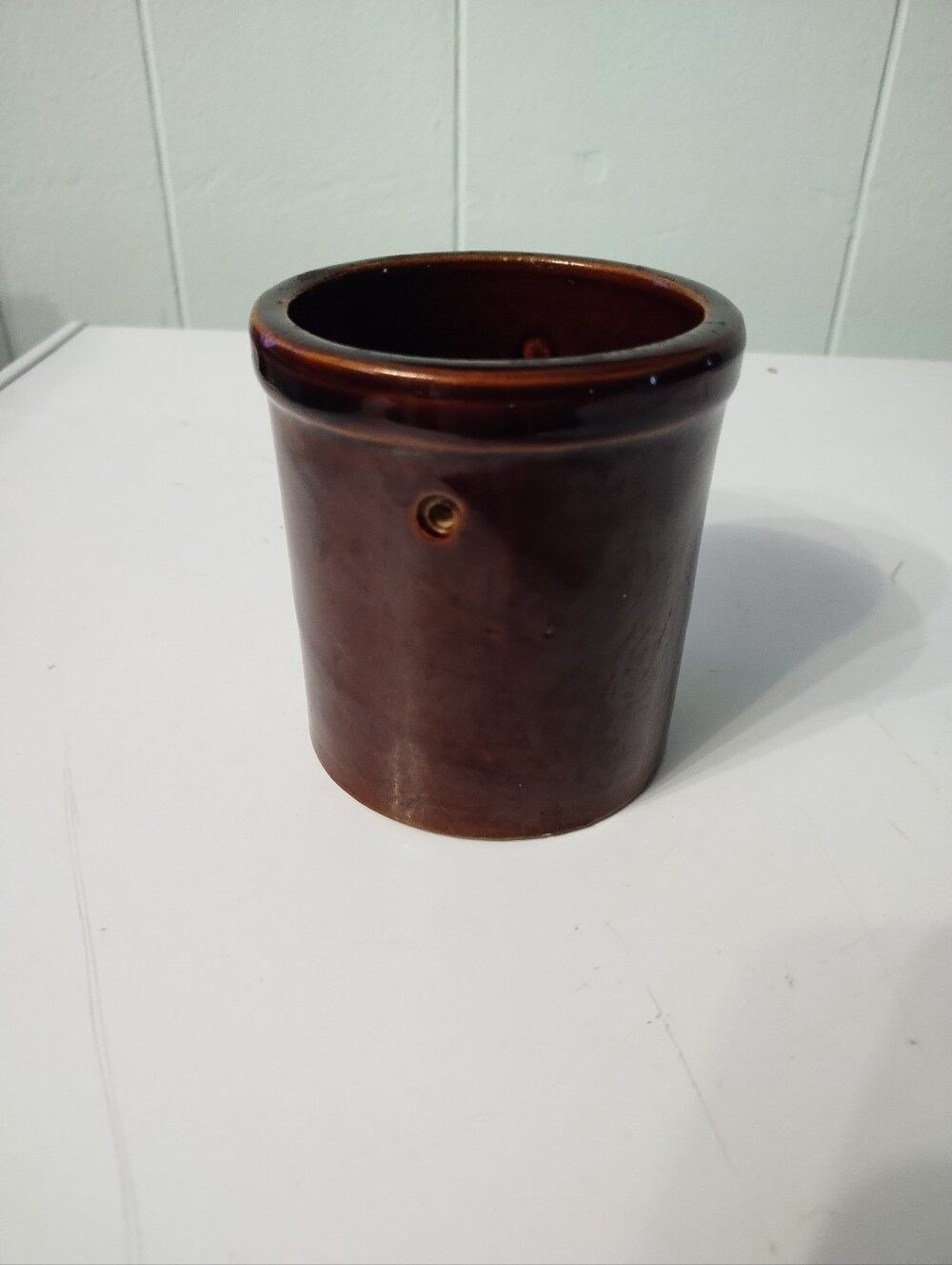 Vintage Small Brown Glazed Ceramic Crock Pottery Jar